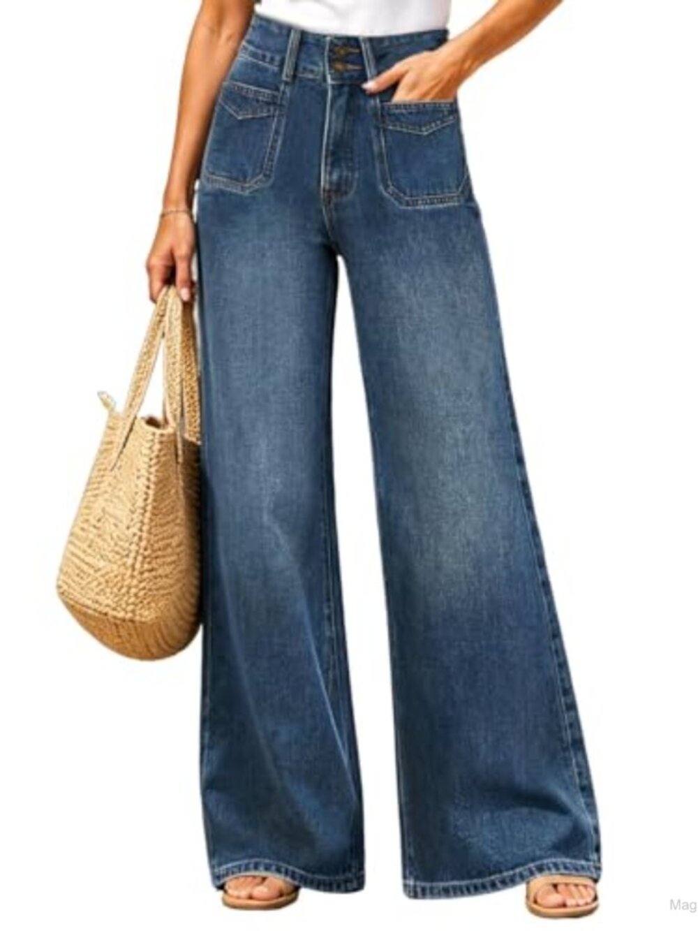 Women High Waisted Wide Leg Jeans Tummy Control Baggy Denim Stretchy